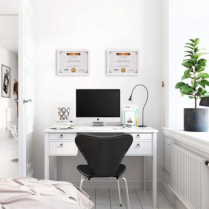 Egofine 8.5x11 Picture Frames Set of 4, Made of Solid Wood Covered by Plexiglass for Document,Diploma, Certificates and Degree, for Table Top Display and Wall Mounting Photo Frame White