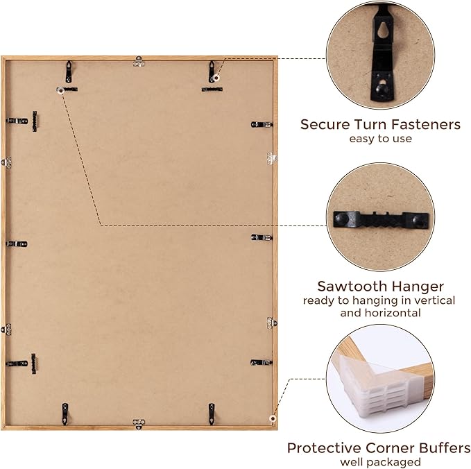 22x30 Oak Wood Picture Frame, 22"x30" Poster Frame for Wall, 22x30 Picture Frame with Mat for 20x27, Solid Oak Wood Photo Frame 22 x 30 with Tempered Real Glass (Natural Oak Color, 1 Pack)