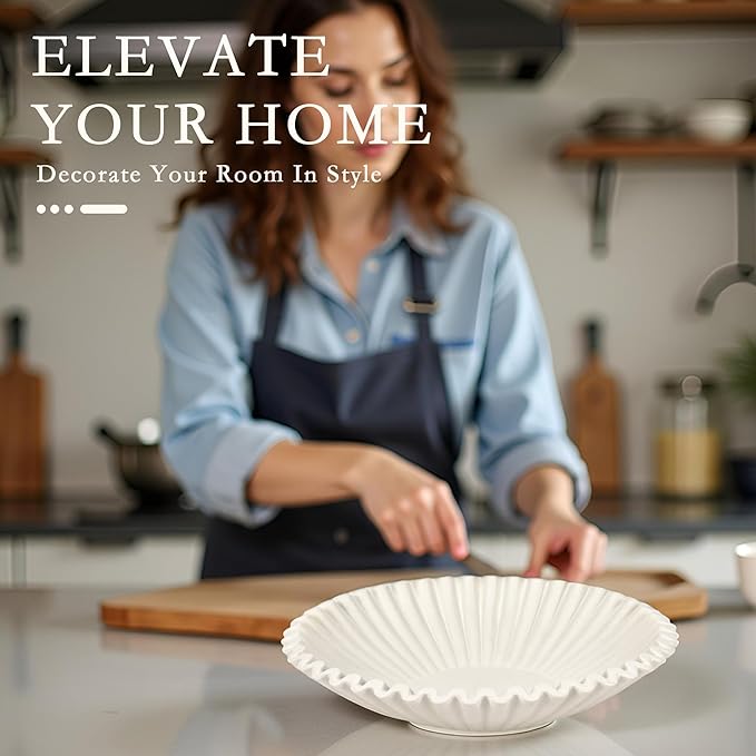 Elegant White Decorative Bowls for Home Decor, Modern Accent Pieces, Living Room, Dining Room, Table Centerpiece (White)