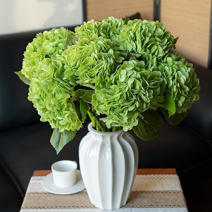 3PCS 22 inch Realistic Artificial Hydrangea Large Real Touch Flowers Artificial Flowers Dry Flowers Outdoor Wedding Christmas Office Family Party Living Room Table Decoration (Green)