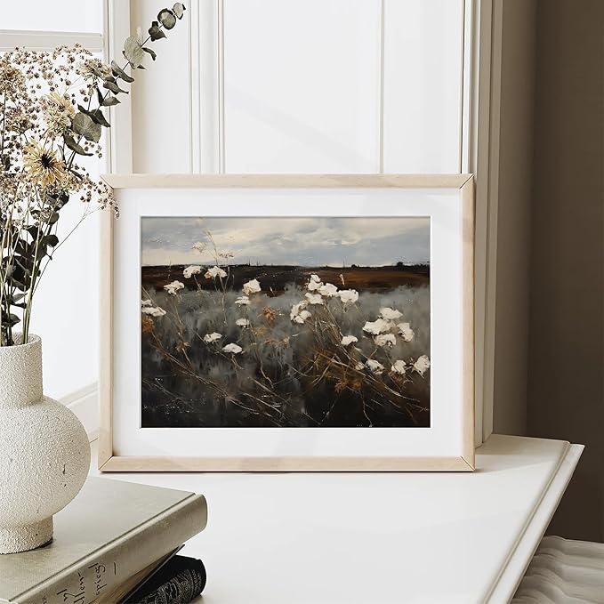 RETRART Vintage Home Decor, Moody Landscape Print - Wildflower Painting - Dark Autumn Print, 8" x 10" Unframed Canvas Prints for Bedroom Living Room Bathroom Wall Decor