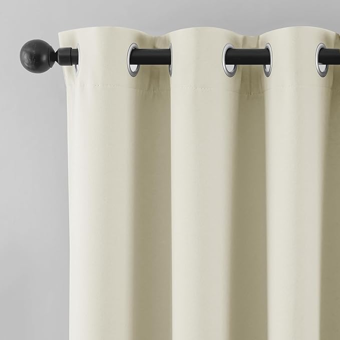 Beauoop Cream 100% Blackout Curtains 54 Inch Long 2 Panels for Bedroom Living Room Solid Room Darkening Thermal Insulated Soundproof Energy Saving Grommet Top Window Treatment Drapes,52x54 2 Set