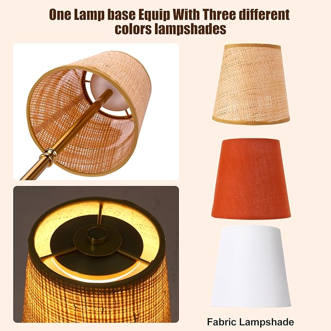 Cordless Rechargeable Lamp, Touch Dimmable Bedside Table Lamp with 3 Fabric Shade, 5200mAh Small Wireless Led Lamps for Nightstand, Portable Lamp for Bedroom, Living Room, Kitchen Counter, Brass