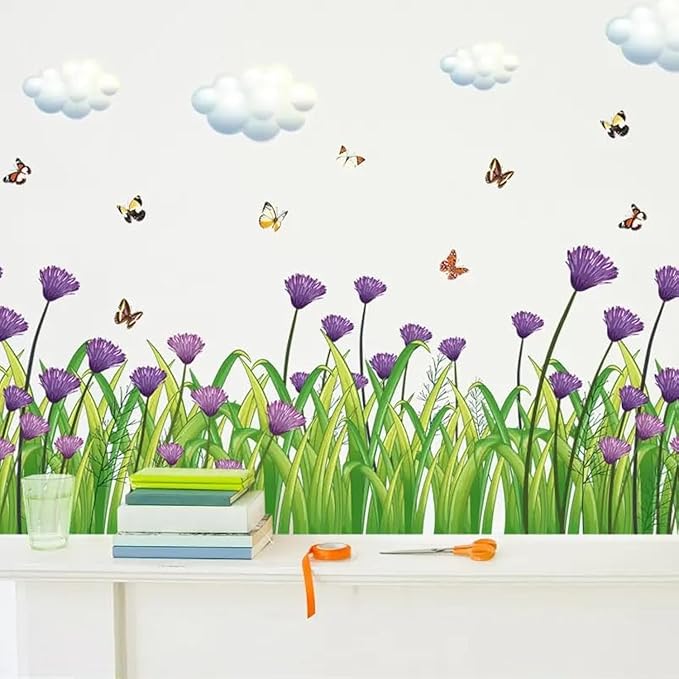 Sicker Universe 28x20 Inch Set - Flower Plants Butterflies Floral Wall Decals for Decor, Self Adhesive Vinyl for Home Kitchen Nursery Decor-Gift for Christmas, Birthday (Floral Design #1)
