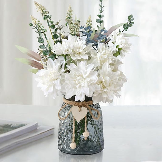 Leftover Fake Flowers in Vase,White Artificial Flowers Centerpieces for Tables,Fake Plant and Faux Flowers for Vase,Silk Flower Arrangements for Home Decor Living Room,Coffee Table Decor