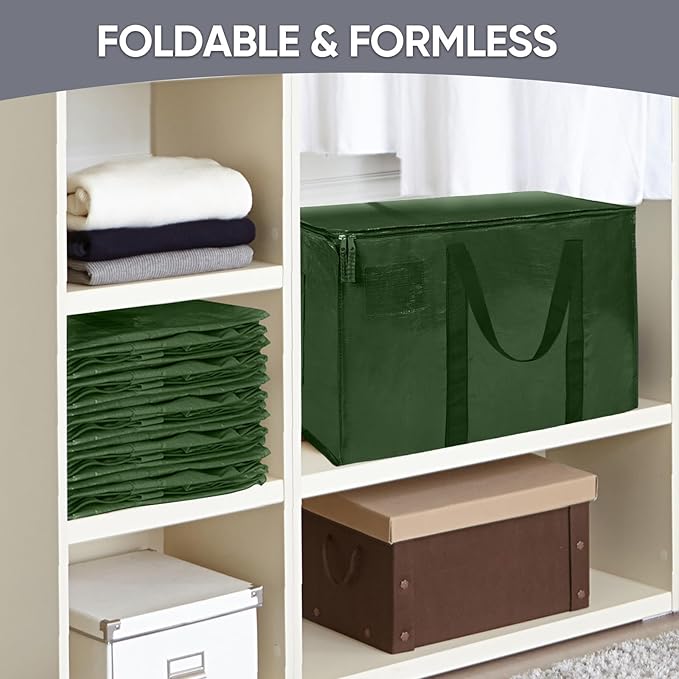 TICONN 4 Pack Extra Large Moving Bags with Zippers & Carrying Handles, Heavy-Duty Storage Tote Moving Boxes for Space Saving (4 Pack, Olive)