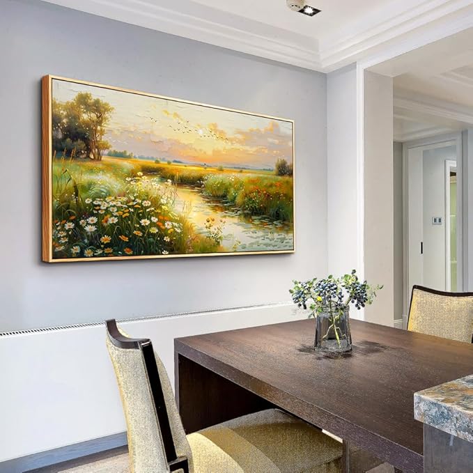 ZUITINGHUA Wood Framed Canvas Wall Art For Living Room Large Wall Decor For Office Bedroom Decorations Pastoral Scenery Picture Water edge Painting Artwork Ready To Hang Home Decor 30x60 In