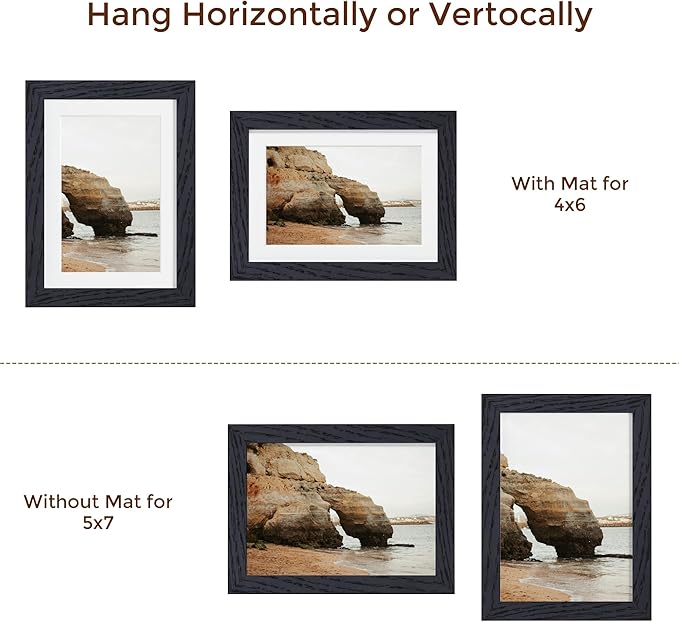 5x7 Black Picture Frame, 5 x 7 Photo Frame, Solid Oak Wood Frame 5 by 7 Frames, 5"x7" Picture Frame with Stand for Tabletop Display, 5 x 7 Frame Matted to 4x6, Black Frame 5x7, 1 Pack