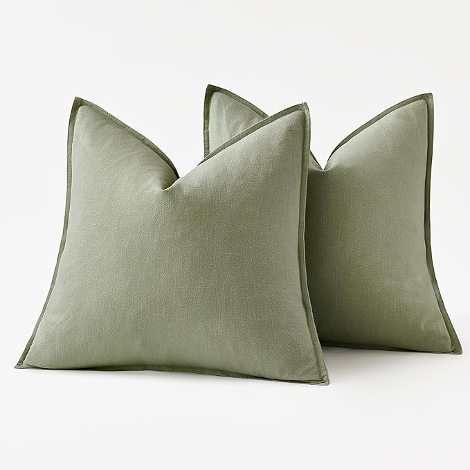MIULEE Decorative Linen Pillow Covers 20x20 Inch Sage Green Boho Farmhouse Neutral Couch Throw Pillows for Bed Pack of 2 Accent Modern Pillowcase Summer Sofa Livingroom Home Decor