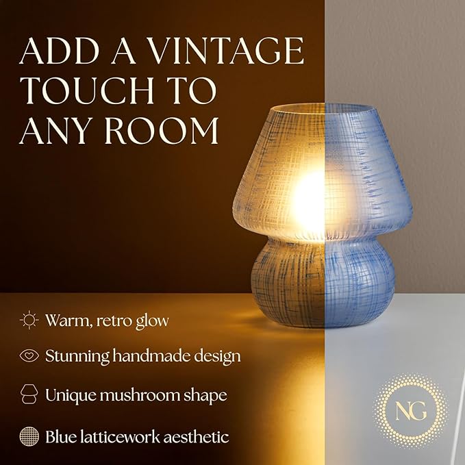 Next Glow Mushroom Lamp – Table Lamp, Modern Dimmable LED Night Light for Bedrooms, Kids Rooms, Bedside Nightstands, Living Room and Kitchen Decor – Pretty Desk Light, E26 Socket w 120V Bulb (Blue)