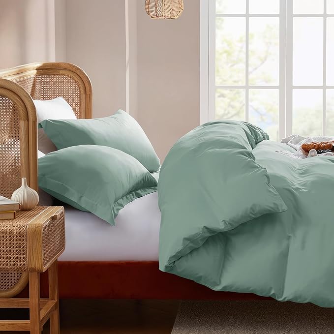 Nestl Sage Green California King Duvet Cover Sets - Soft Double Brushed Cal King Duvet Cover, 3 Piece, with Button Closure, 1 Duvet Cover 104x98 inches and 2 Pillow Shams