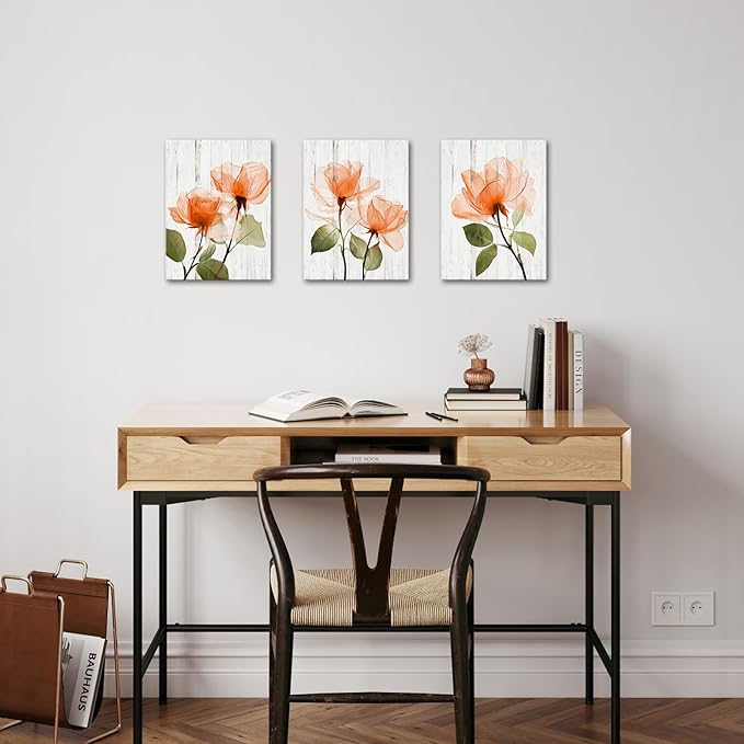 Saypeacher Orange Flower Wall Art Bathroom Pictures Orange Rose Wall Decor for Bedroom 12x16inchesx3pcs
