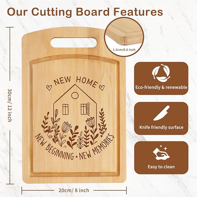 Joeyan House Warming Gifts New Home, Personalized House Warming Gifts, New Home Gift Idea for Women Men Homeowner Hostess, New House First Apartment Essentials, New Home New Memories Cutting Board