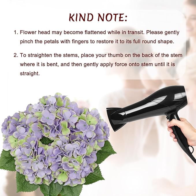 Green Purple Hydrangea Artificial Flowers Large Artificial Hydrangeas Silk Flowers for Home Decor Indoor Wedding Flowers Bouquets Faux Flowers Kitchen Centerpiece Table Decorations