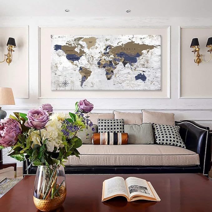 ZEYDRT abstract world map Wall Art of the World Painting Canvas Wall Art for Office Living Room Canvas Art Wall Decorations Prints for Background for Home Office Decoration 24"x48"