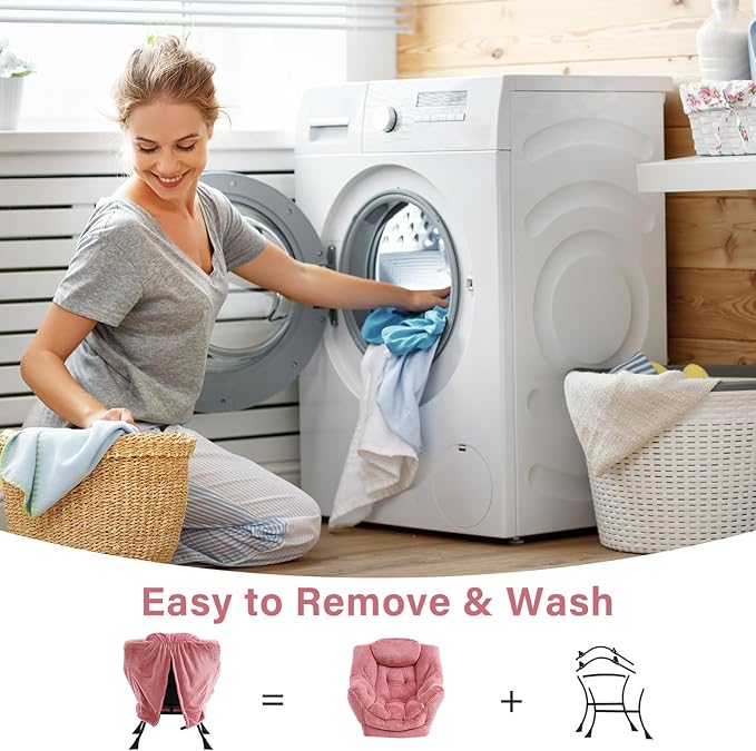 Lazy Chair with Ottoman, Modern Chair with Folding Footrest, Lounge Accent Chair, Comfortable Reading Chair (Plush Dark Pink)