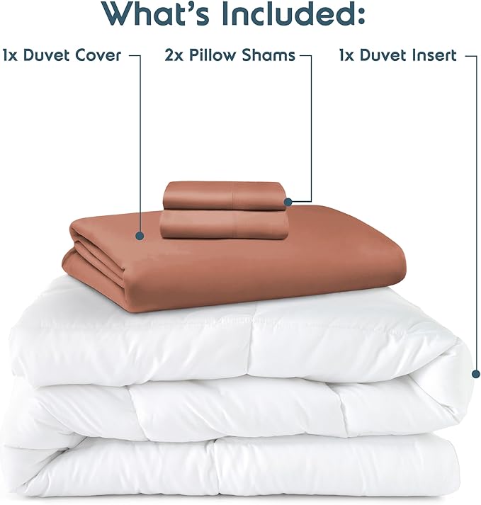 Nestl Full Duvet Cover Set with Comforter Insert - Rust 4 Piece 80x90 Duvet Cover & 2 Pillow Shams with White Quilted Down Alternative Comforter, Ultra Soft, All Season