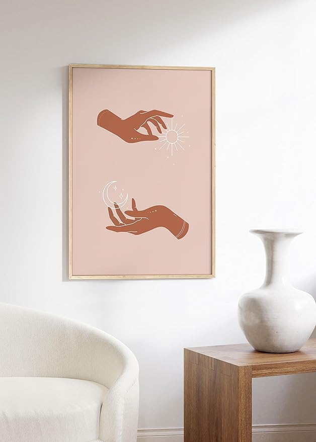 HAUS AND HUES Sun and Moon Art Astrology Posters - Spiritual Wall Art and Celestial Hands Top and Bottom Astrology Room Decor Posters Spiritual Boho Prints Wall Art and Prints Unframed 24x36