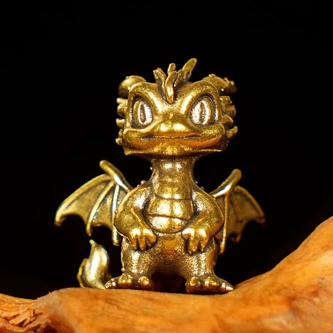 CHOVY Retro Handcrafted Flying Fire Dragon Ornament - 100% Solid Brass Decor | Unique Dragon Sculpture with Flaming Tail & Wings | Vintage Style Collectible Art Piece for Home, Fantasy Lovers Gift