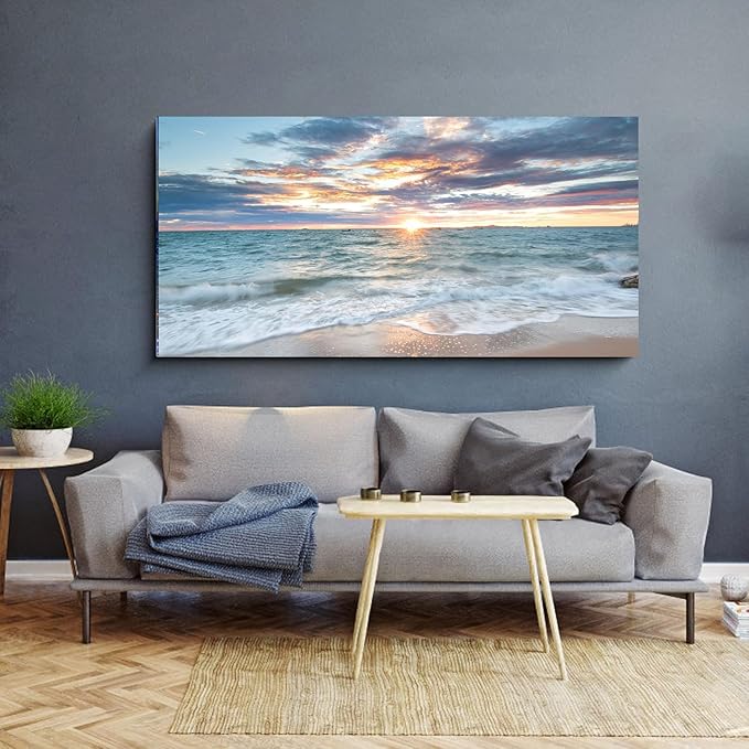 Yxbhhym-Large Coastal Wall Decor Beach Sunset Wall Art Ocean Room Decor Picture Seascape Canvas Prints Poster Waves Sea Artwork for Walls Landscape Painting Bedroom Living Room Modern Office Décor
