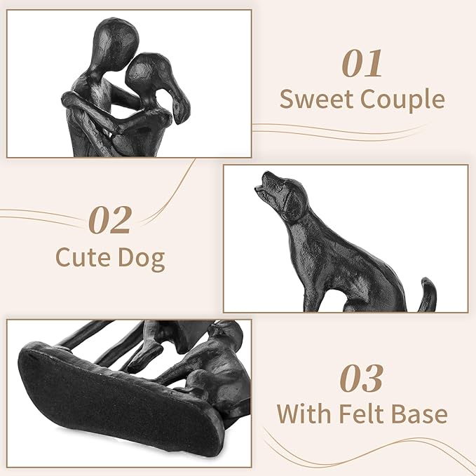 Sziqiqi Anniversary Iron Gifts for Her - Couple Love Sculpture Anniversary Iron Gift for Couple Girlfriend Wife Him Black Statue Metal Figurines for Home Decor Wedding Christmas Birthday Gifts