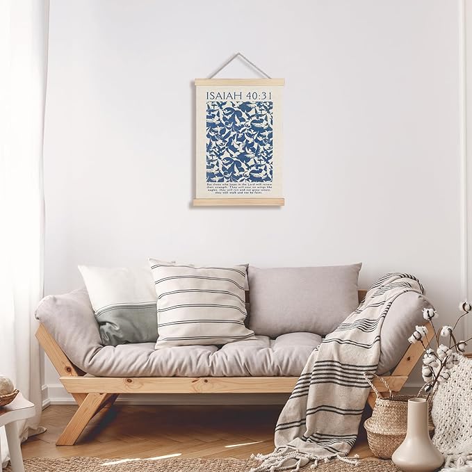 Supwhd Isaiah 40:31 Eagles Christian Wall Art with Wooden Poster Hanger, God is Good Bible Verses Posters Wall Art Decor, Christian Wall Decor for Home Room, 12x16