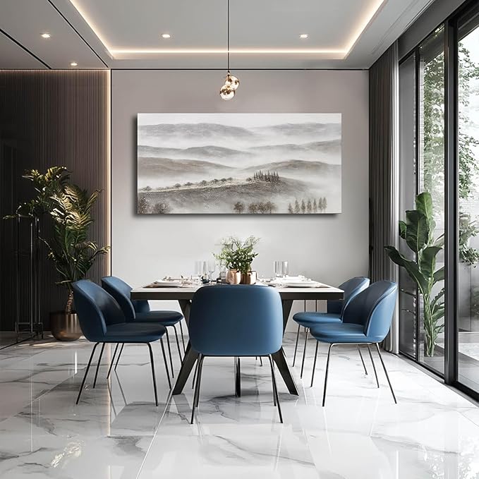 NBAODAN Grey Landscape Art Mountain and Forest Wall Art Living Room Wall Decorations Contemporary Wall Decor Prints for Bedroom Kitchen 24x48 Inch