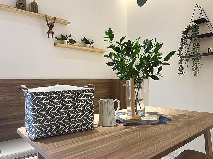 CLOCOR Rectangular Storage Basket,Collapsible Cute Pattern Storage Bin,Waterproof Coating Storage Box with Handles for Home Organization,Shelf Basket (3 Pack Grey Arrow)