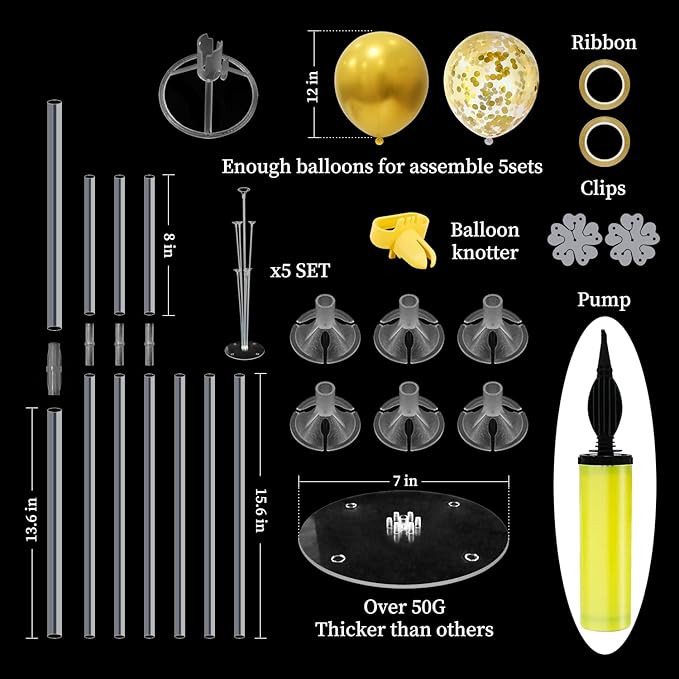 Black and Gold Balloon Stand Centerpiece Table Decorations Black and Gold Party Decorations for Birthday Wedding Retirement Anniversary Father's Day New Year Graduation 2025 (Black gold set5)