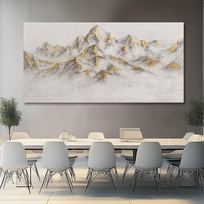 SDYA Grey and Gold Wall Decor Landscape Canvas Paintings 29"x58" Wall Decorations for Living Room Poster for Bedroom Contemporary Art