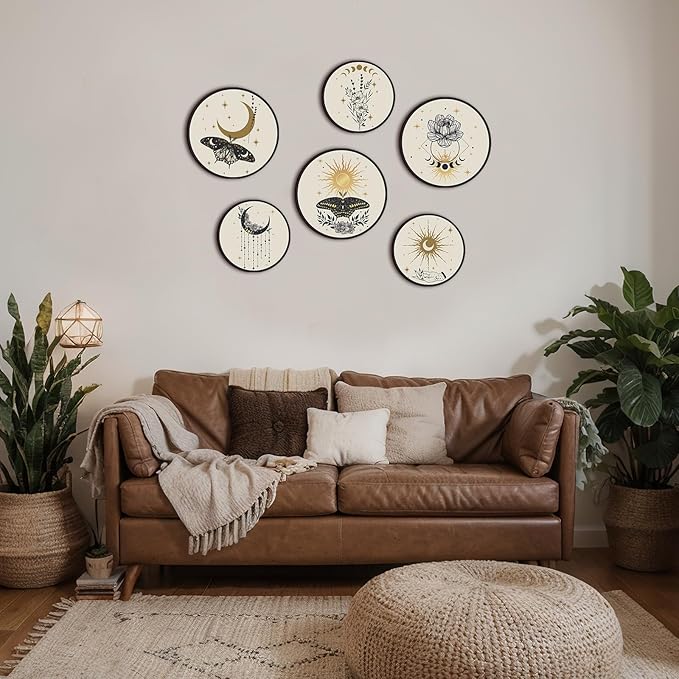 Barydat 6 Pieces Boho Plant Wall Art Decor Wooden Boho Farmhouse Rustic Bohemian Wall Hanging for Bedroom Living Room Office(Butterfly,8 Inch, 10 Inch)