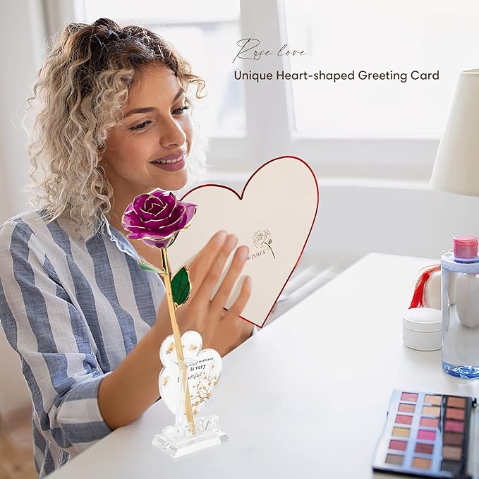 Gold Dipped Infinity Rose Last Forever Flower Decor, Birthday Gift for Women in Her Birthday Mothers Day, Resin Preserved Rose | Anniversary Present for Mom (Purple)