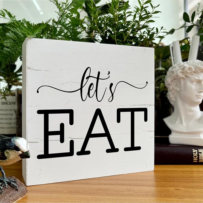 Let's Eat Sign, Freestanding Eat Sign, Box Sign Tabletop Decor, Kitchen Decor, Farmhouse Dining Room Decor, Home Decor Sign, Dining Table Decor, Home Decor for Shelf, Housewarming Gift