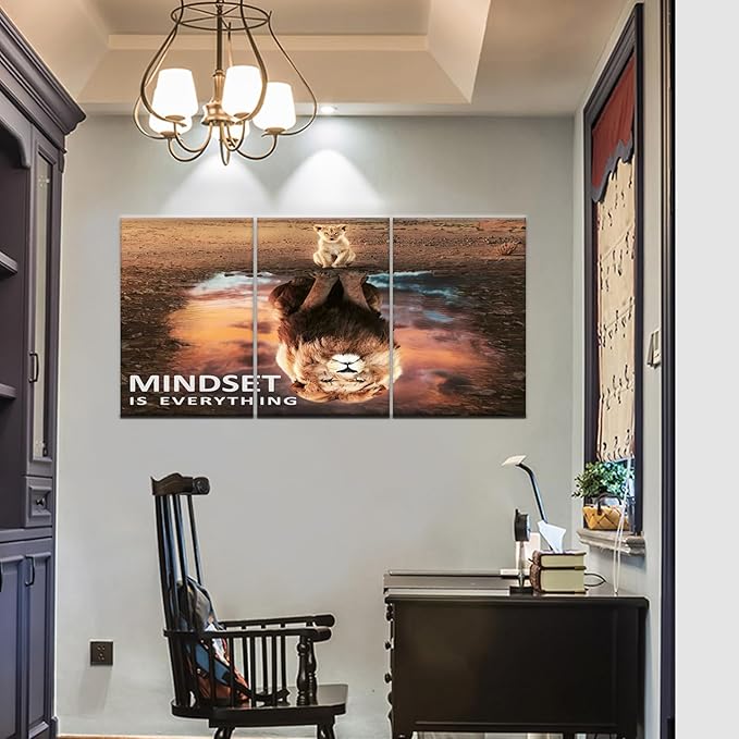 QYHART Inspirational Poster Lion Motivational Wall Art 3 Pieces Canvas Prints Artwork for Living Room Modern Home Decor Painting Pictures Stretched and Framed Ready to Hang [48''Wx 24''H]