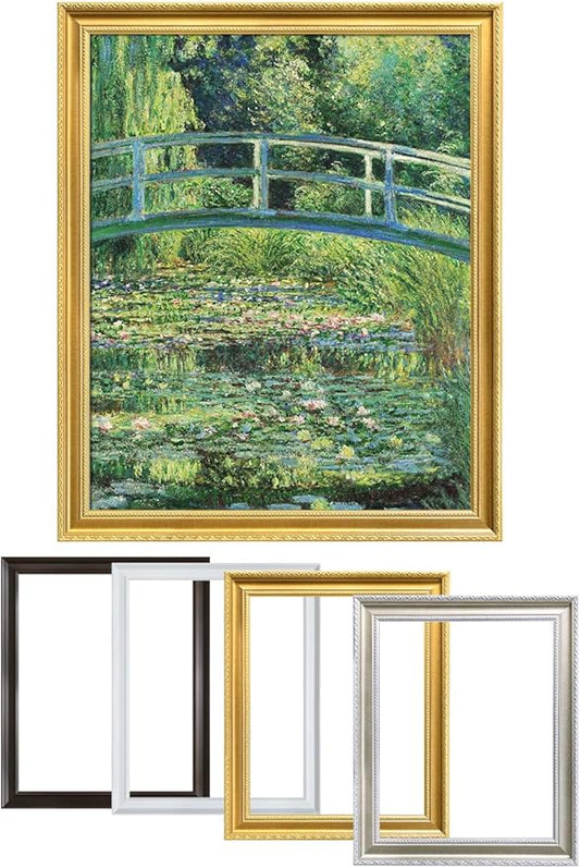 DECORARTS - Claude Monet The Japanese Bridge, Large Framed Wall Art, Canvas Size 28x35, Outer Dimensions Larger With Customizable Solid Wood Frames, Giclee Canvas Print, Made in USA
