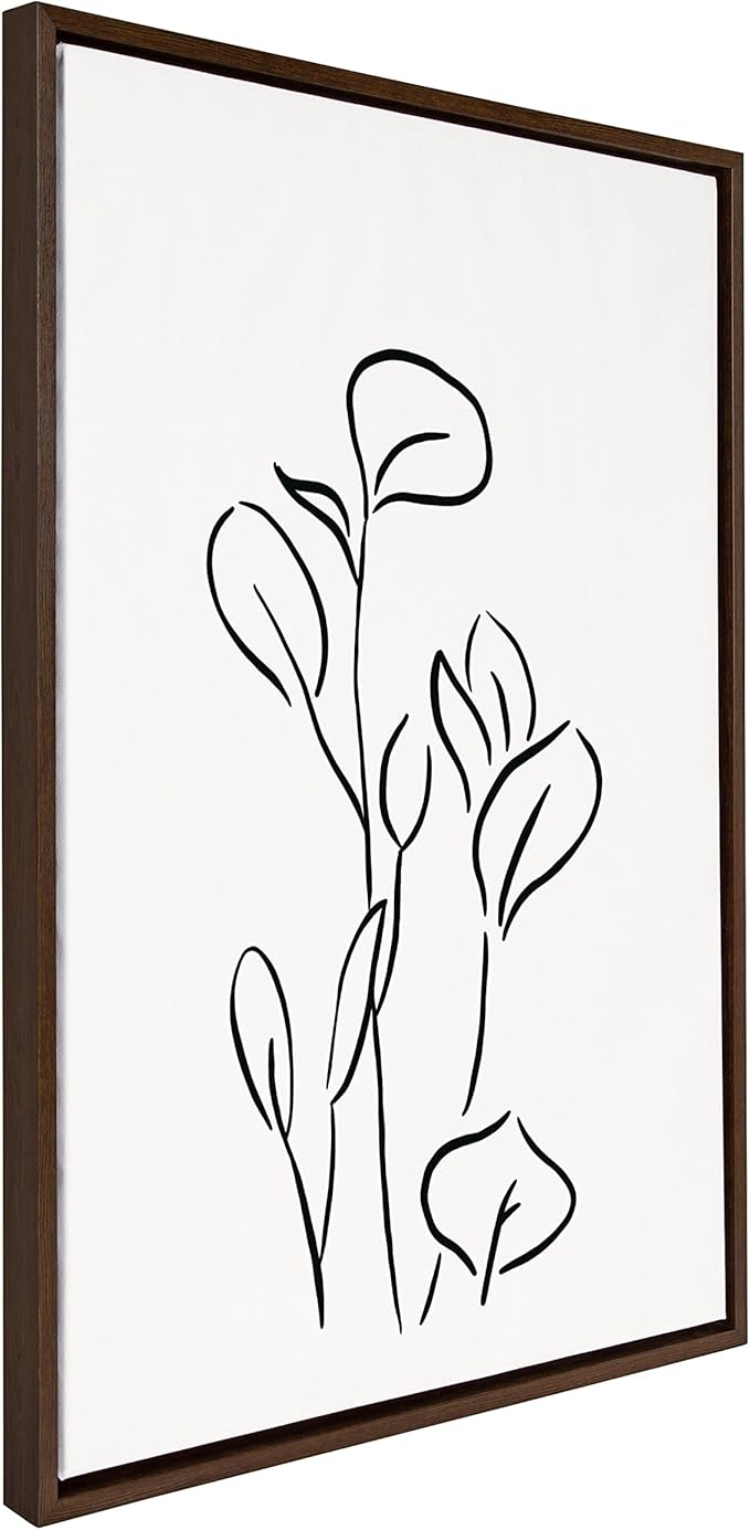 Kate and Laurel Sylvie Botanical Sketch Print No 3 Framed Canvas Wall Art by The Creative Bunch Studio; 23x33 Brown; Minimalist Abstract Botanical Print for Wall
