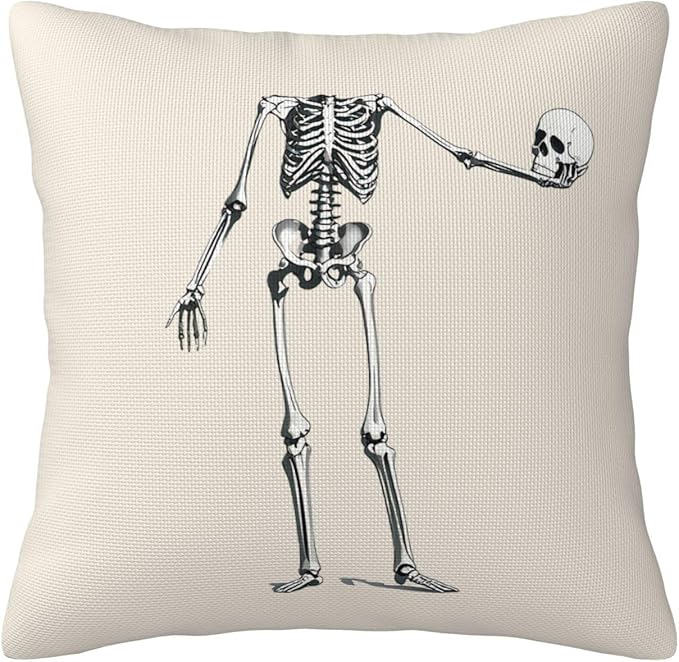 Halloween Pillow Covers 20x20 inch Set of 4, Linen Outdoor Farmhouse Skeleton Skull Spooky Black and White Decorations for Sofa Couch