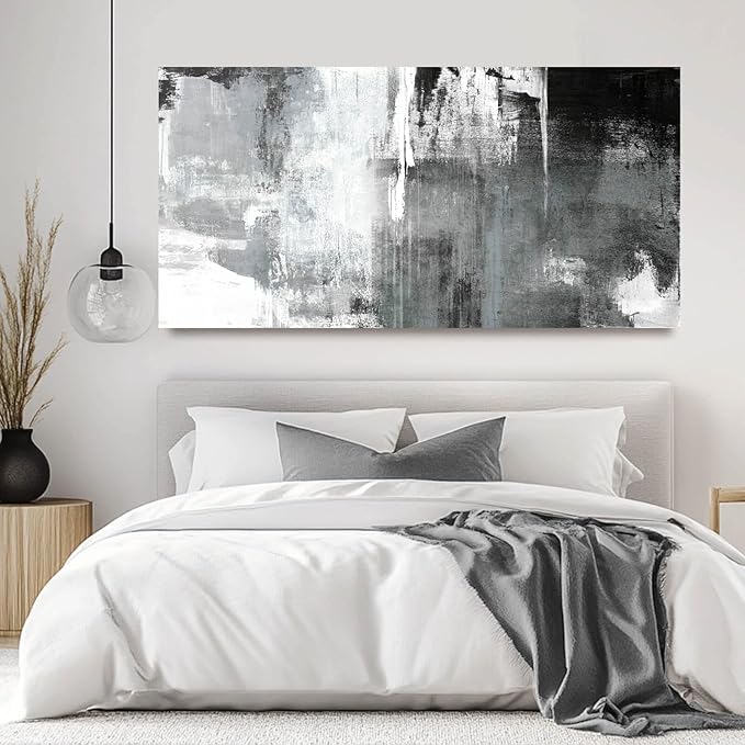 Large Canvas Wall Art/Black And White Abstract Wall Art for Living Room/Hand-Painted Artwork Decor for Dinning Room Bedroom Hotel Office Kitchen 29x58 In