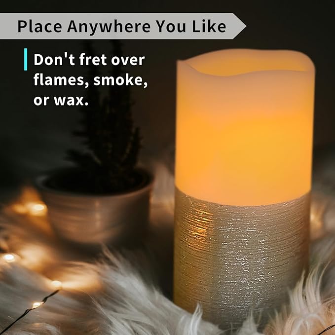 FURORA LIGHTING Silver Real Wax Trim Candles with Remote and Timer Pack of 8, LED Flameless Flickering Candles for Home Décor, Battery Included