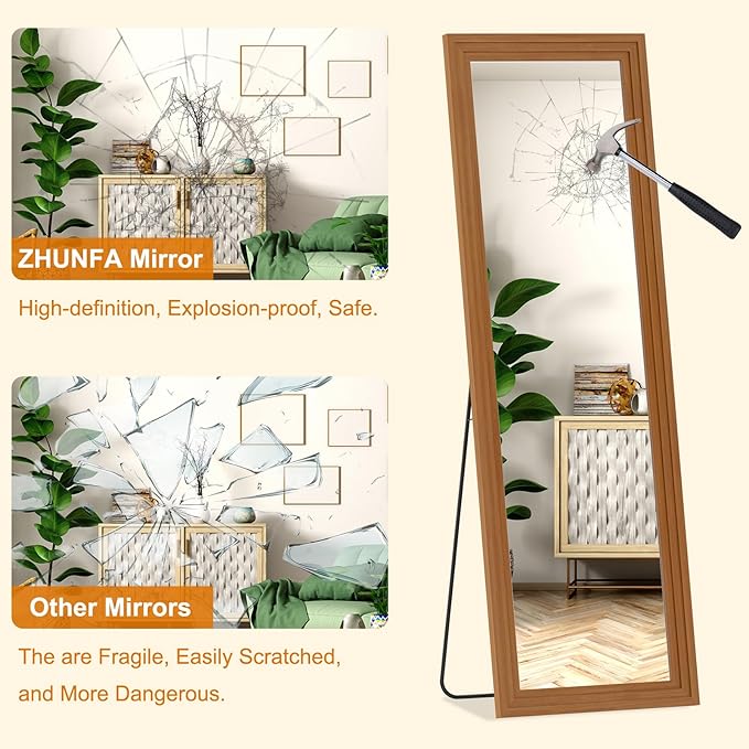 Full Length Mirror,71x32 Inch Full Length Mirror Wall Mounted,Vertical Hanging,Leaning Standing for Bedroom,Living Room,Rectangular Wooden Frame,Walnut Color.