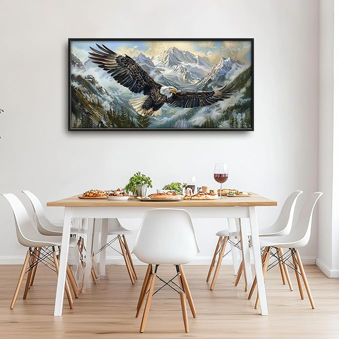 Flintis Large Bald Eagle Wall Art Eagle Mountains Pictures Wall Decor Abstract Animal Canvas Painting Print Artwork Decoration Framed for Living Room Bathroom Master Bedroom Office 60L x 30W
