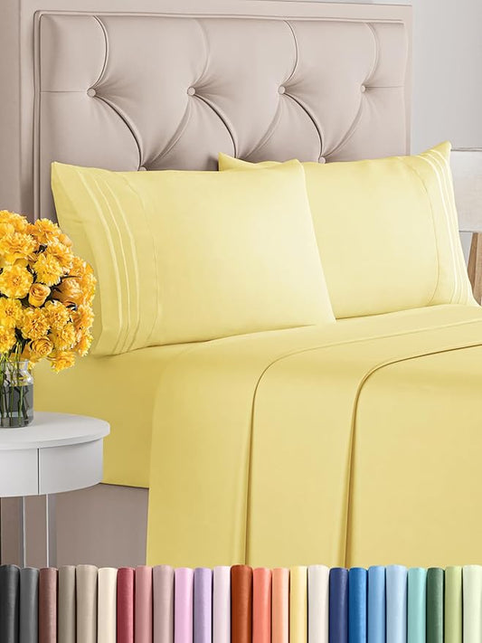 Full Size 4 Piece Sheet Set - Comfy Breathable & Cooling Bed Sheets Set - Hotel Luxury Bedding for Women, Men, Kids, Teens, Boys & Girls - Deep Pockets, Ultra-Soft, Wrinkle Free - Oeko-Tex - Yellow