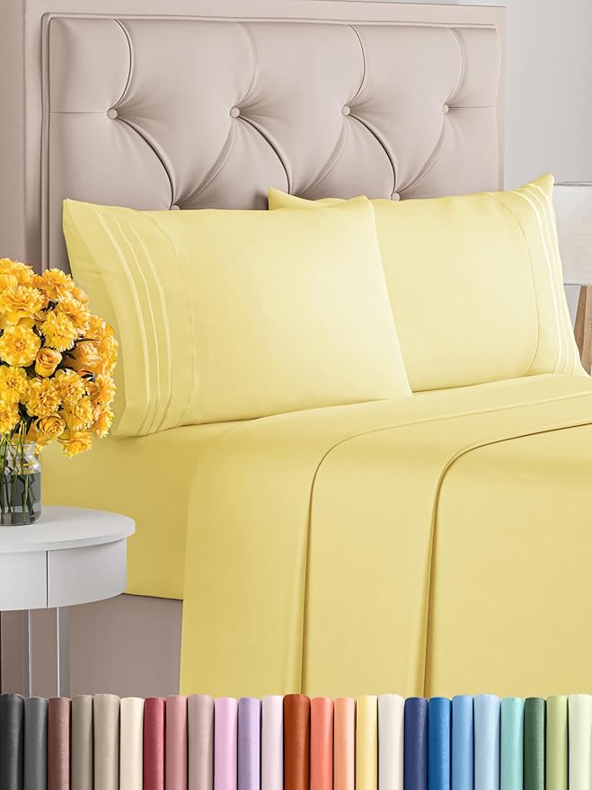 Cal King Size 4 Piece Sheet Set - Comfy Breathable & Cooling Bed Sheets Set - Hotel Luxury Bedding for Women, Men, Kids, Teens, Boys & Girls - Deep Pockets, Soft and Wrinkle Free - Oeko-Tex - Yellow