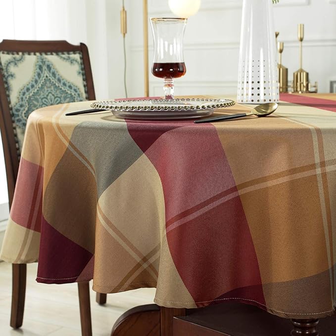 Round Tablecloth Checkered Style Polyester Table Cloth Dust-Proof Wrinkle Resistant Heavy Weight Table Cover for Kitchen Dinning Tabletop Decoration (Round,70" (4-6 Seats), Red)