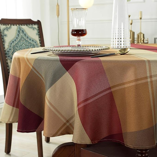 Round Tablecloth Checkered Style Polyester Table Cloth Dust-Proof Wrinkle Resistant Heavy Weight Table Cover for Kitchen Dinning Tabletop Decoration (Round,70" (4-6 Seats), Red)