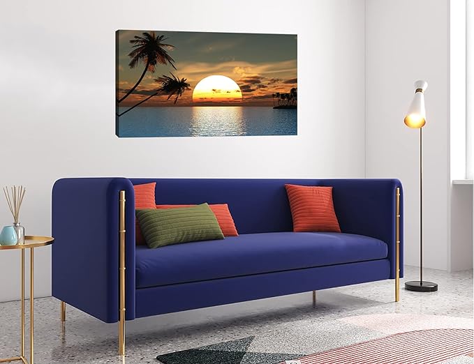 DZL Art S75675 Sunset Coconut Palm Trees Canvas Wall Art Palm Trees on the small island Tropical Scenery Nature Canvas prints Pictures for Living Room Home Office Wall Decor Artwork