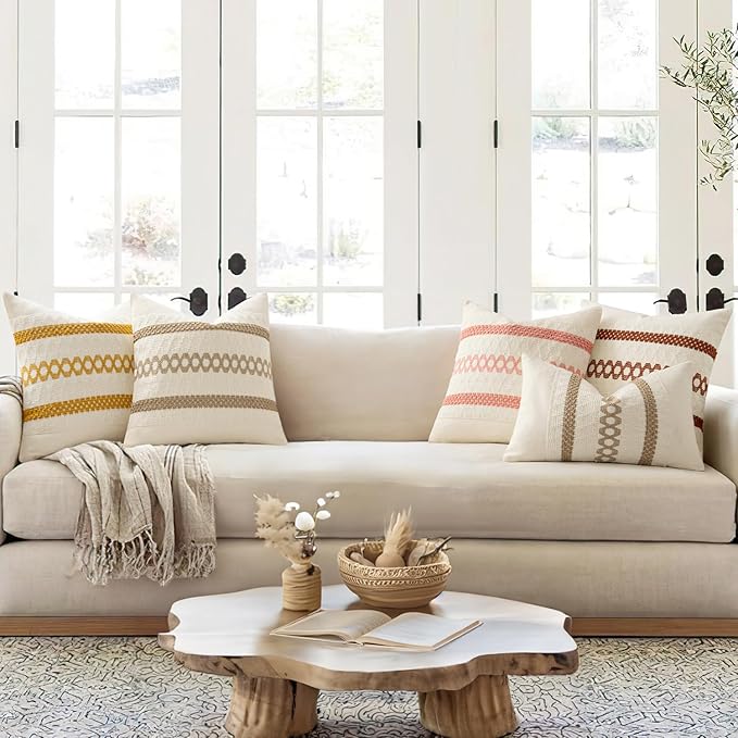 MIULEE Set of 2 Coral Red Boho Decorative Pillow Covers 18x18 Inch Farmhouse Rustic Couch Throw Pillows Modern Summer Cotton Cushion Covers Retro Cute Macrame Woven Home Decor for Bed Sofa Chair