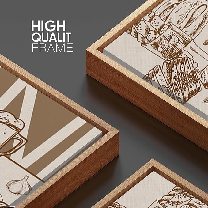 ANHUIB Framed Canvas Wall Art 16x24 Inch Large Modern Cheers Wall Decor Vintage Food Wall Art Sketch Pizza Paintings Gathering Decor Set of 3 for Kitchen Dining Room