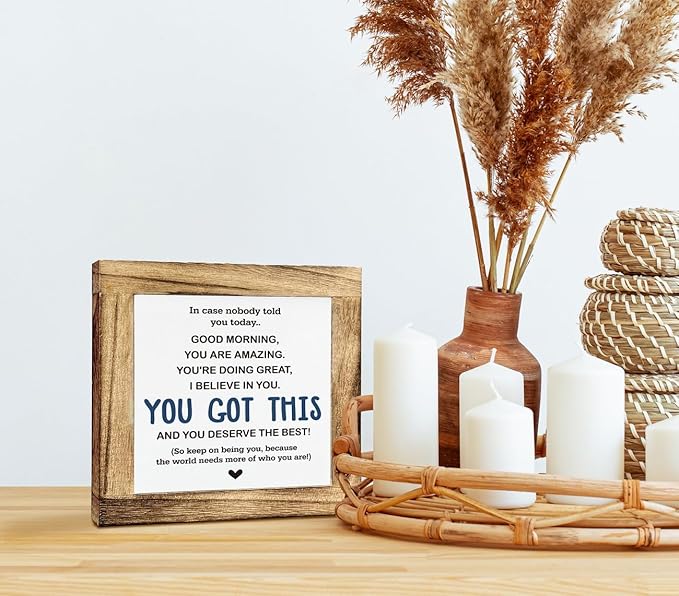 Inspirational Sign, Box Wood Plaques Desk Décor, Decorative Sign Table Decor, Affirmation Wood Plaque, Office Gift, Gift for Coworker Friends Family Kids, You Got This and Deserve the Best Sign