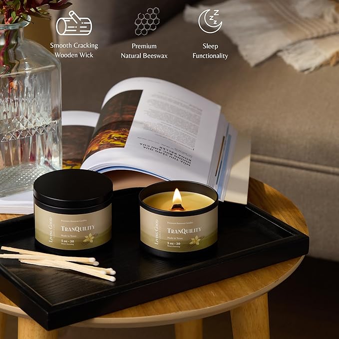 Tranquility & Rose Gulora Pure Beeswax Candle Bundle – 30+ Hours Long Burning Classically Designed Non-Toxic Scented Candles for Home Decor and Aromatherapy with Natural Fragrance - 5 oz (Each)